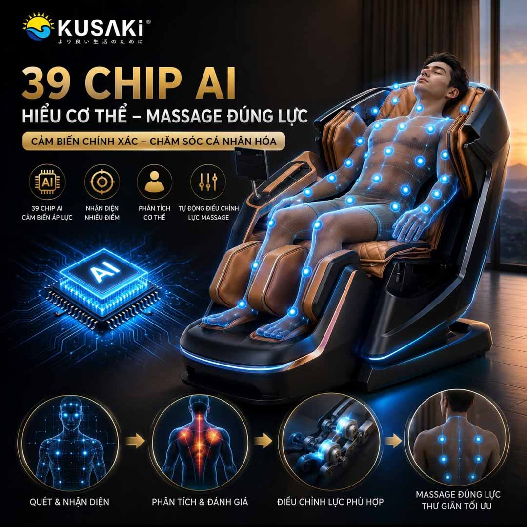 Ghế Massage Okusaki AM999 Future: Đột Phá Công Nghệ 39 Chip AI