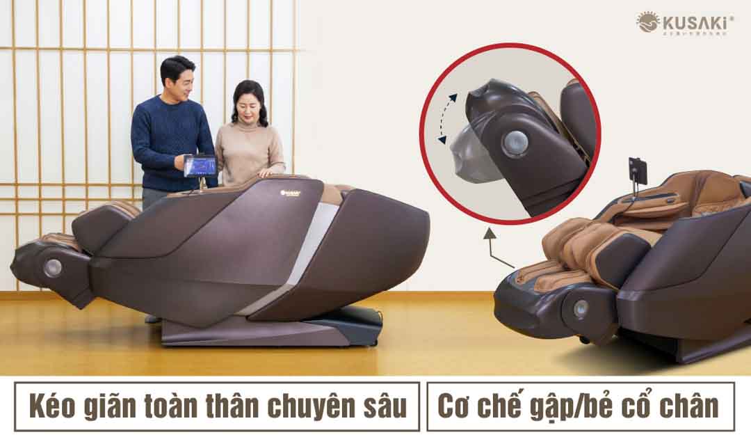 Kéo giãn toàn thân chuyên sâu và gập bẻ cổ chân của ghế massage okusaki am868 master