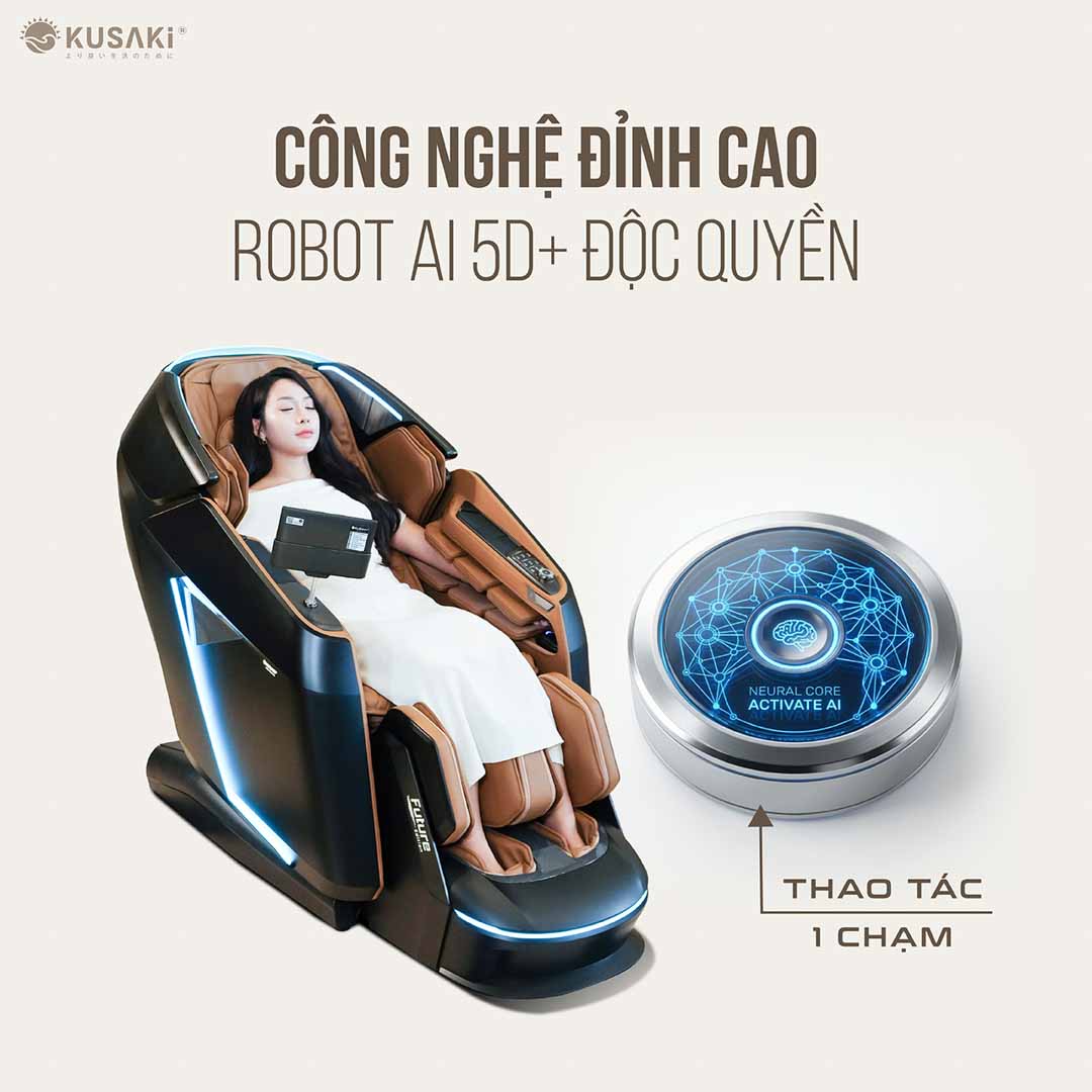 Công nghệ Robot Ai 5D+ độc quyền trên ghế massage okusaki am999 future