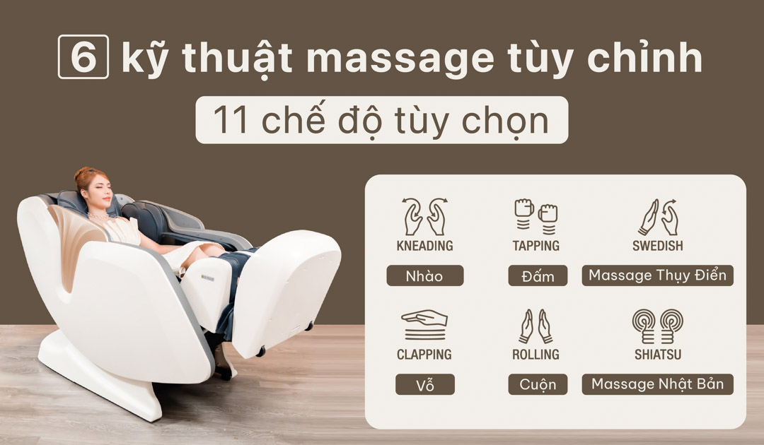 6 kỹ thuật massage tốt nhất trên ghế kanzen k558