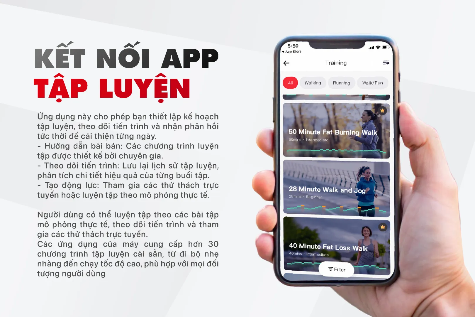 Kết nối app tập luyện chuyên nghiệp