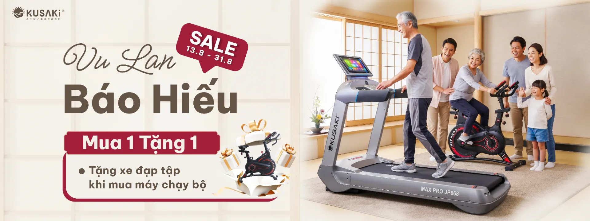 Okusaki Khuyến mãi Vu Lan mua máy chạy bộ tặng xe đạp tập
